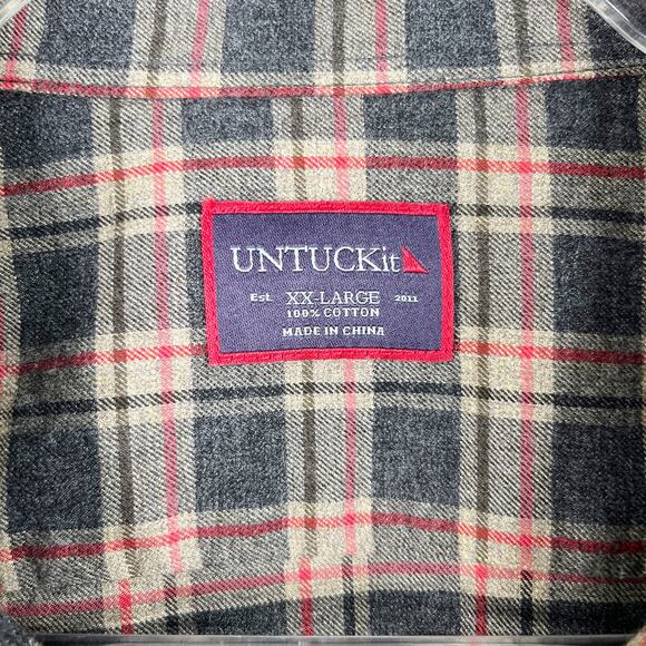 Untuckit Plaid Button Down Shirt XXL Grey Brown Red Flannel New - Picture 3 of 13